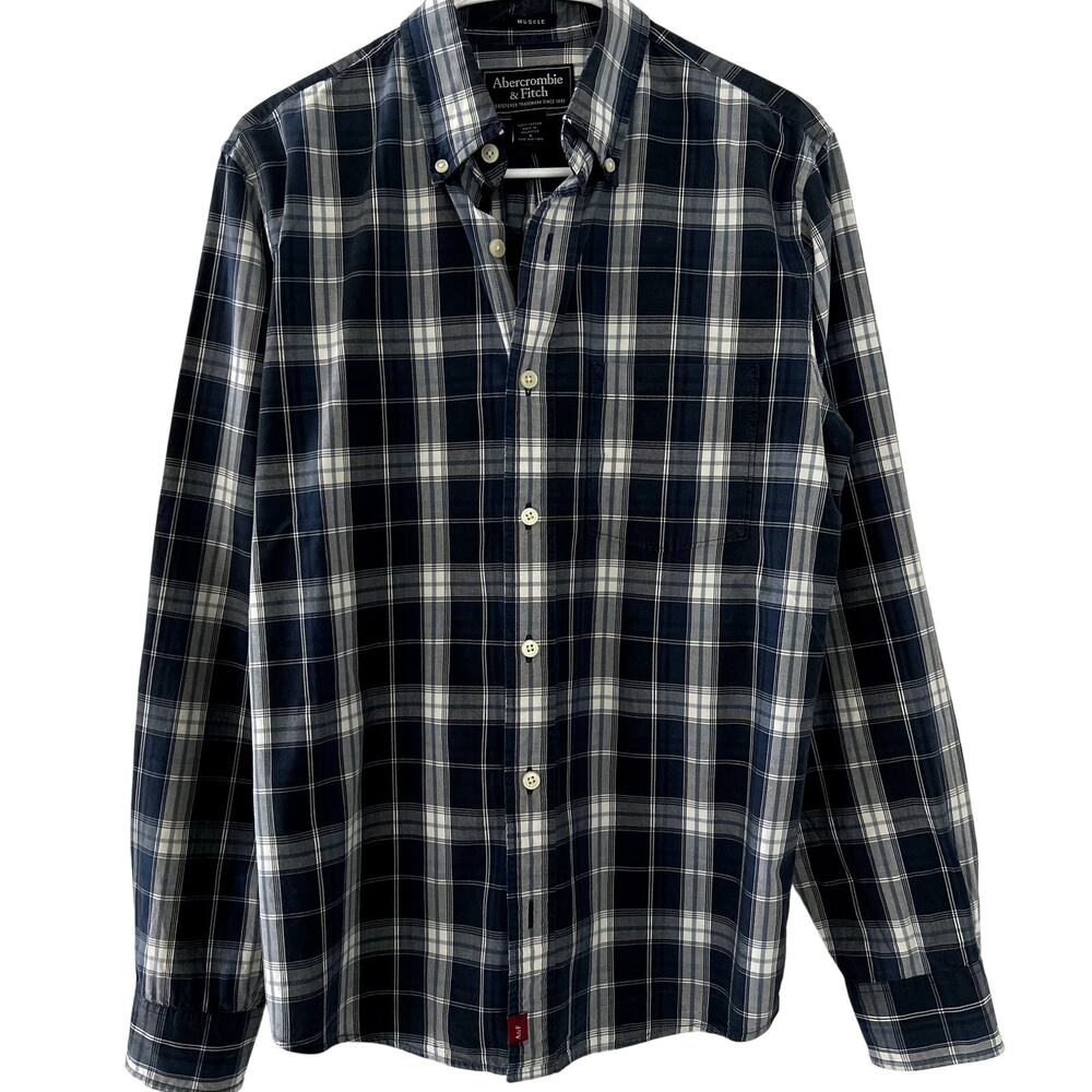 Abercrombie & Fitch Muscle Fit Plaid Shirt lightly Distressed Sz. Small